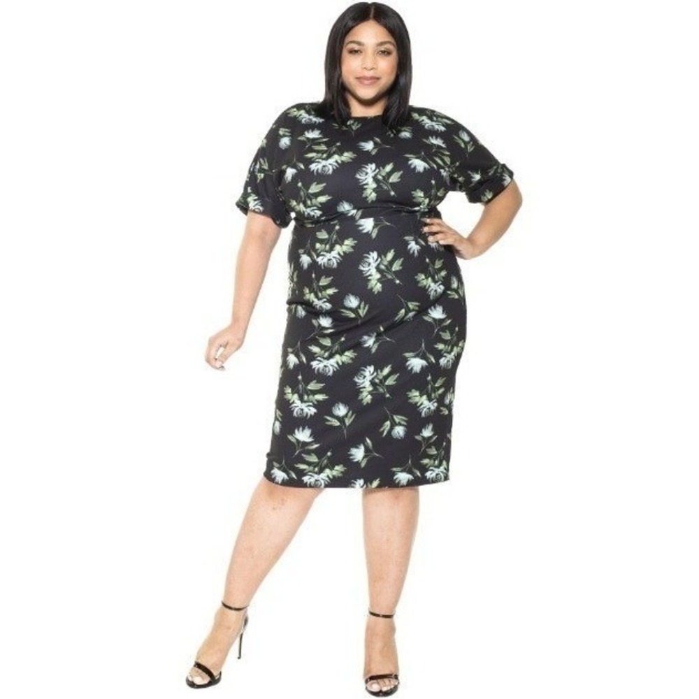 NWT Alexia Admor Womens‎ Black Floral Print Jacqueline Midi Dress Plus Size 2X